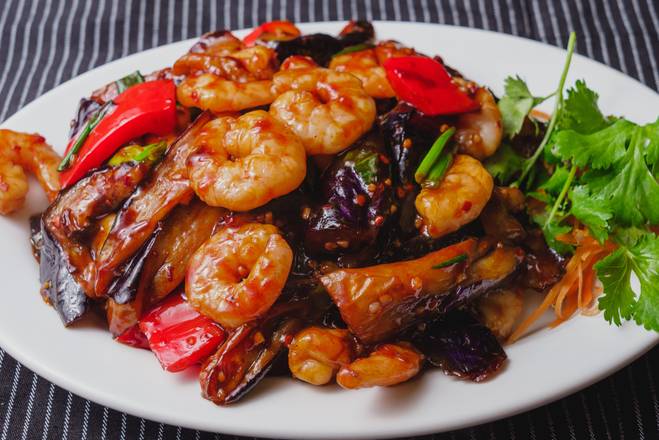 Shrimp with Egg Plant in Hot Sauce 辣子茄瓜虾仁